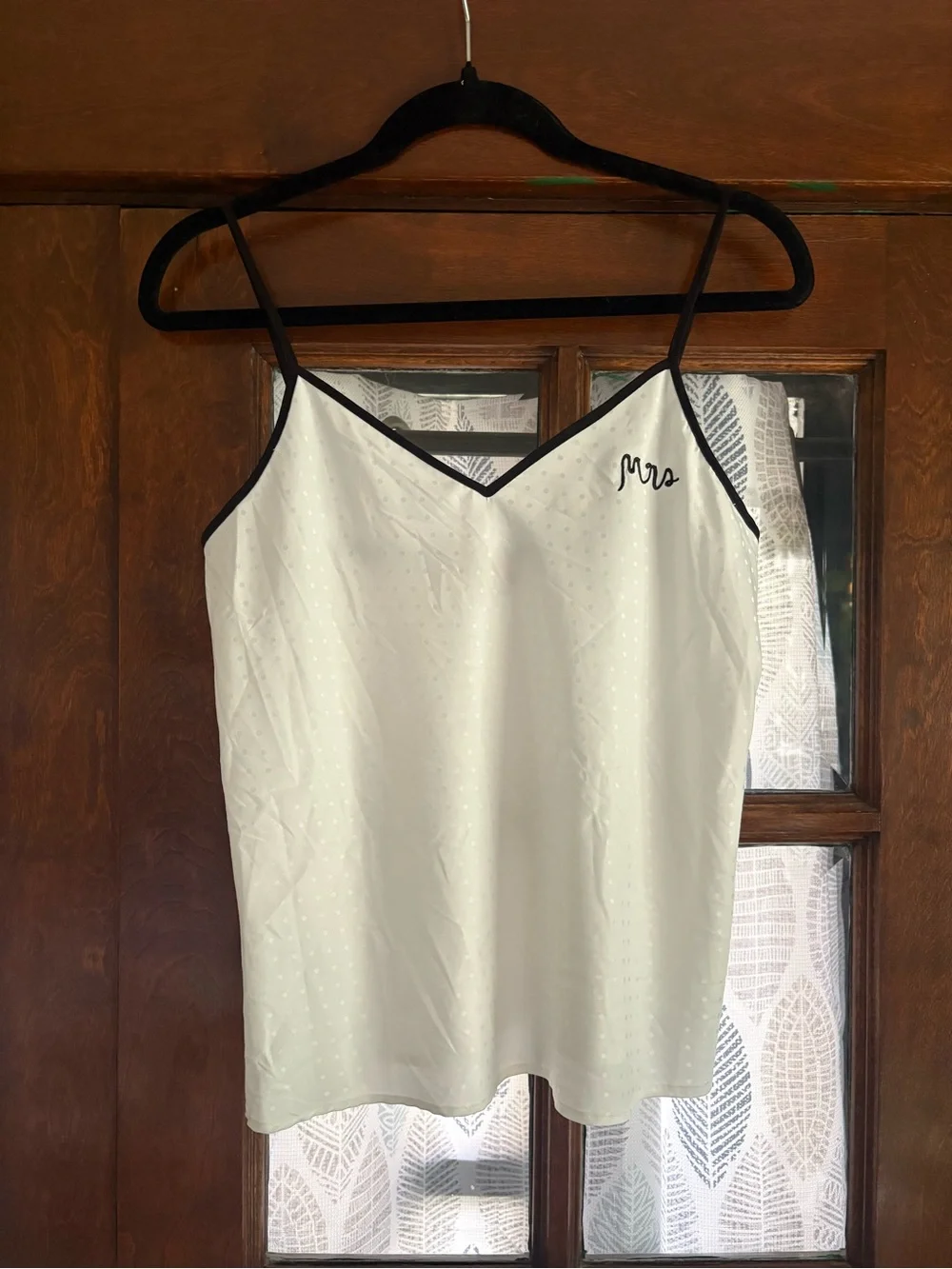 Kate Spade New York “Mrs.” Embroidered Satin Bridal Cami Top White Swiss Dot XS